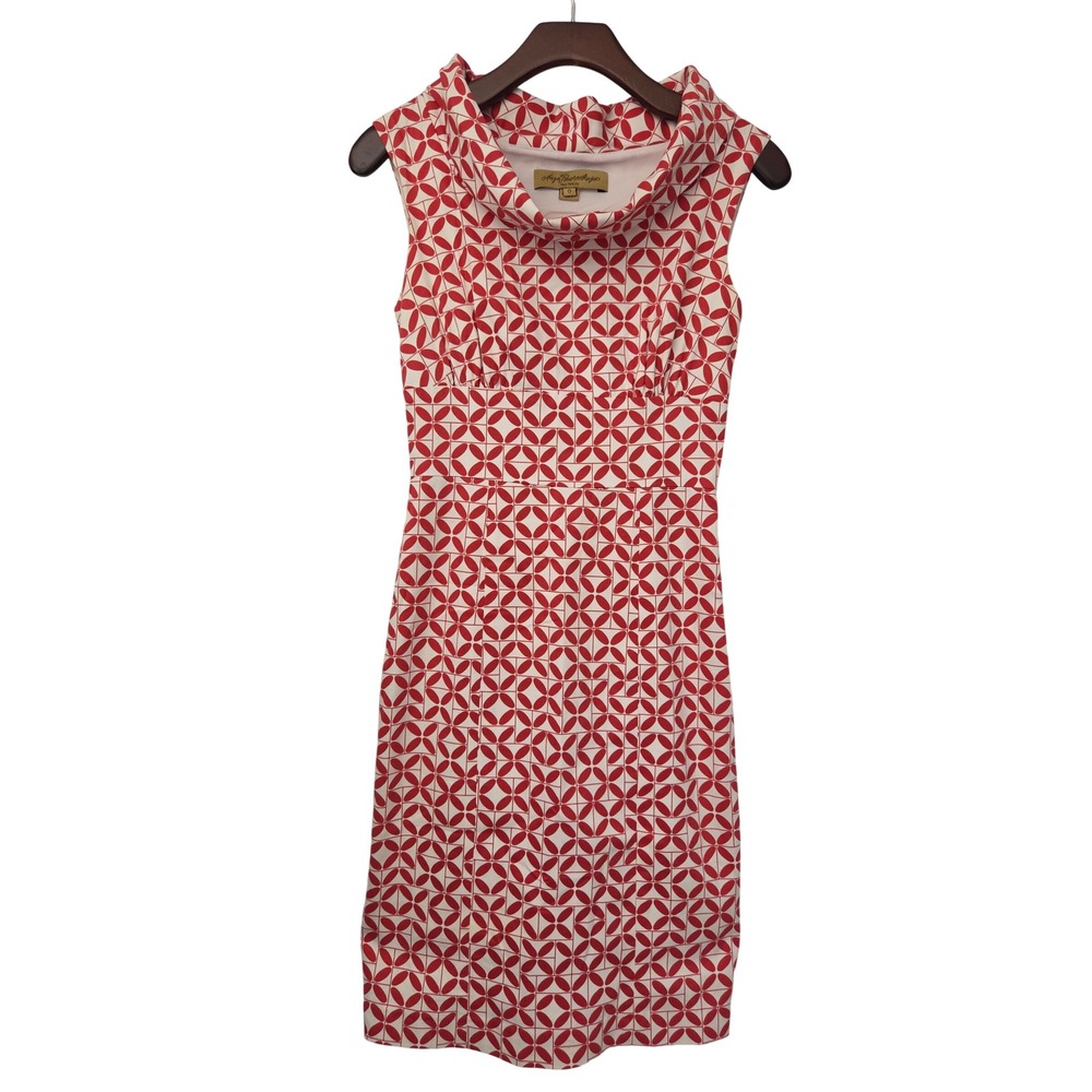 Anya Ponorovskaya Sheath Dress Cowl Neck Geometric Women Size 0 Red White